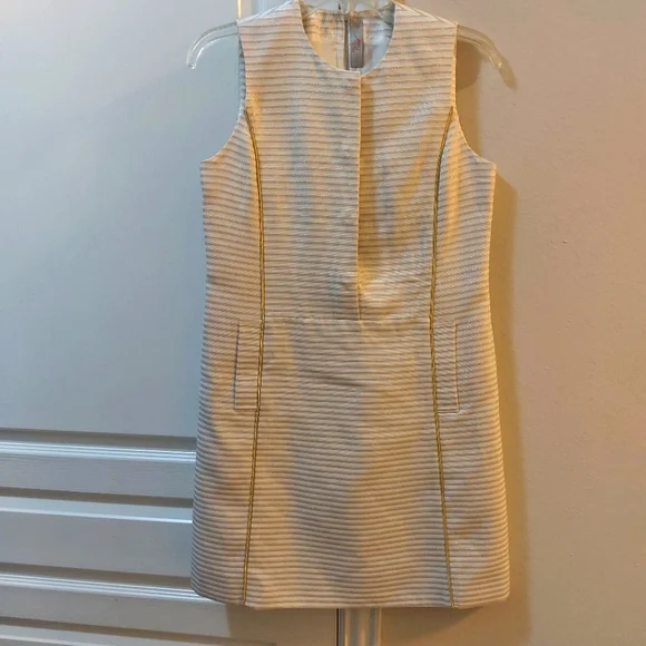 PUNCH A line Gold and Cream Over The Knee length Dress Size 4 - Picture 2 of 12